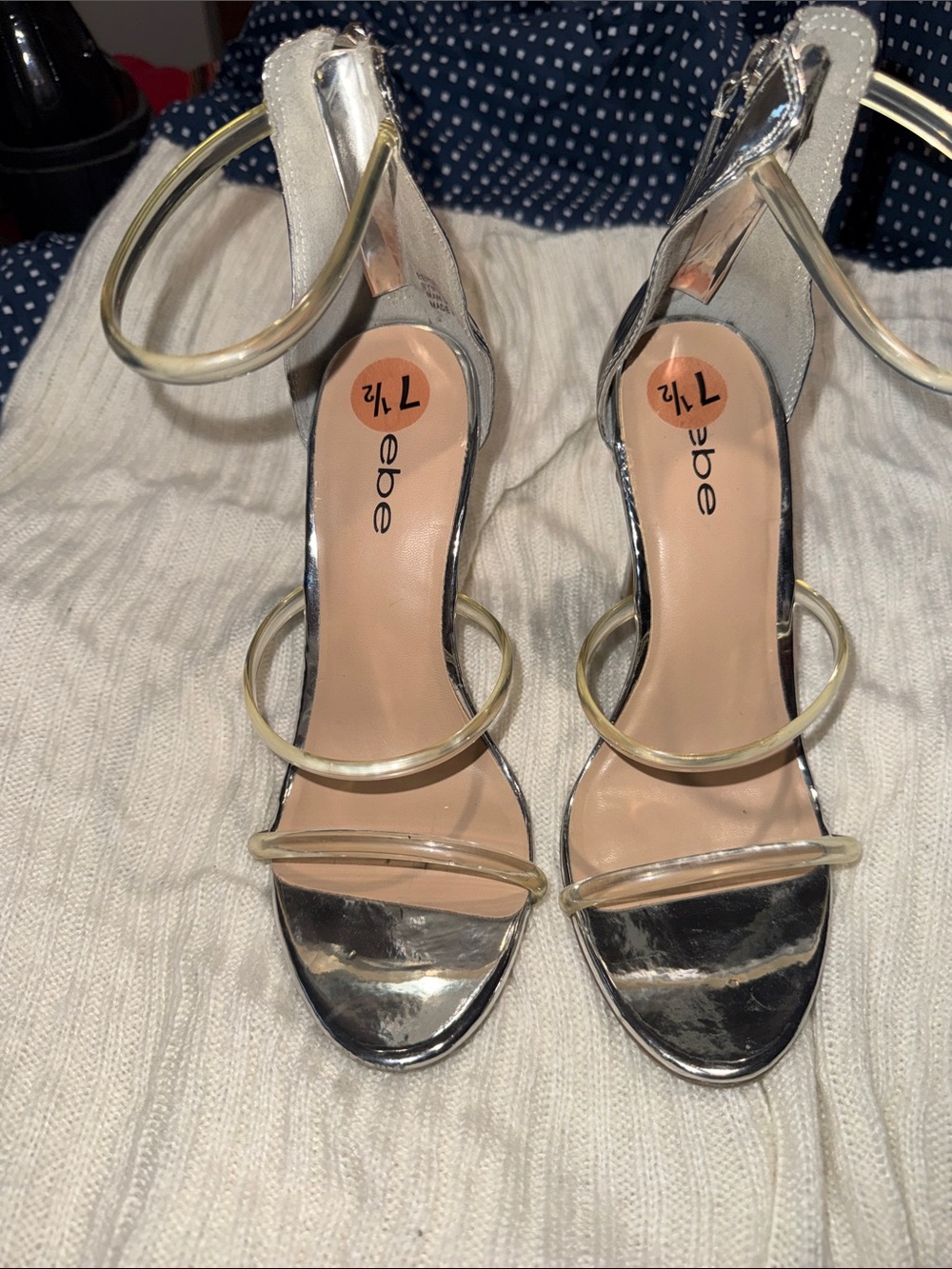 bebe Silver Metallic Hoop-Strap High Heels